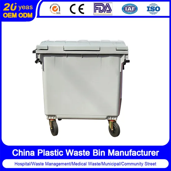 4 Wheeled Plastic Container Plastic Trash Can 60 L and Movable Plastic Square Wheelie Bin 60litre