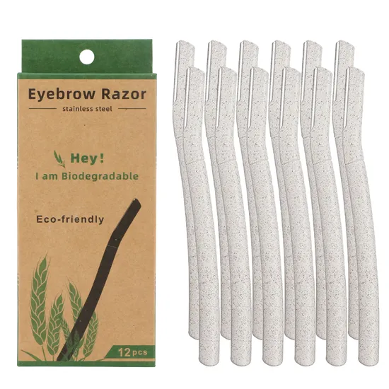New 12PCS Pack Packing Hot Sell on Amazon Wheat Straw Eyebrow Trimmer Makeup Tool Dermaplaning Eyebrow Razor