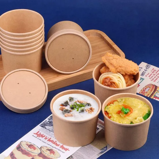 Eco - Friendly Biodegradable Kraft Paper Soup Bucket for Takeout Compostable Soup Cup