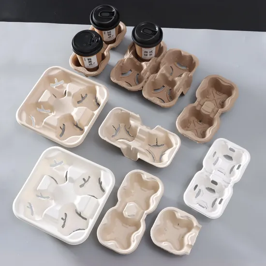 Compostable Pulp Cup Holder Food Delivery Service for Restaurants, Cafes and Coffee Shops