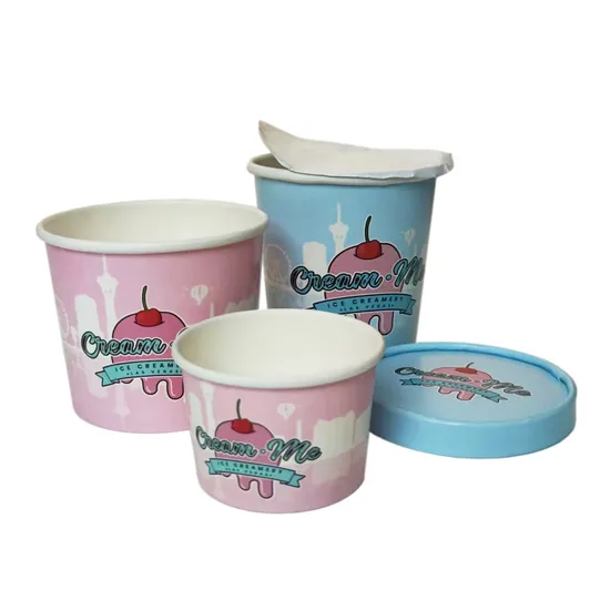 Disposable Ice Cream Packaging Ice Cream Cup with Lids and Spoons