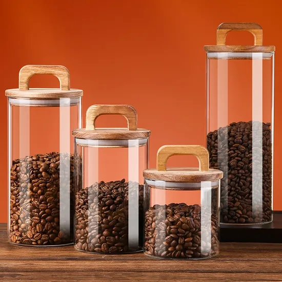 Borosilicate Glass Jar with Handle Wood Lid