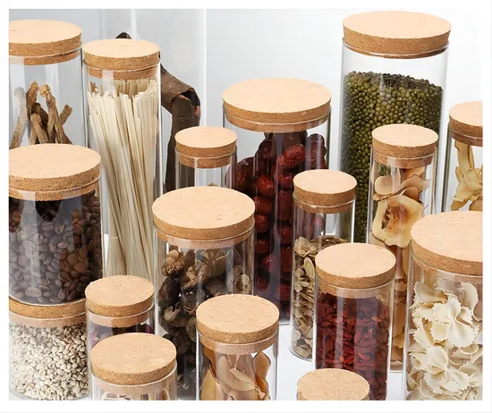 Customization BPA Free Borosilicate Glass Jar Mug Bottle Cup Dispenser Storage Food Container Tableware Glassware BPA Free Kitchenware Round Cork Bamboo Lid Jar