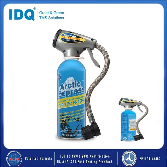 IDQ Car Main Arctic Express Ultra Synthetic Refrigerant Top-Tec R134A with Charge Gauge Automotive R134A AC Recharge Kit with Hose for Mvac Systems 12 Oz. /340g