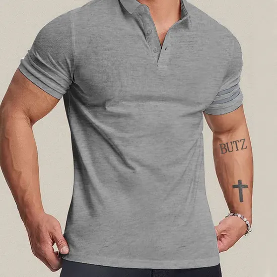 Summer Men′s Quick-Drying Short-Sleeved Polo Shirt with Striped Print on The Cuff