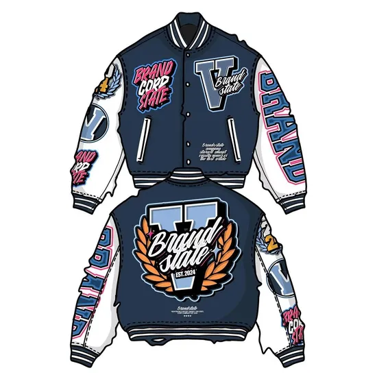 Men′s Clothing Factory Custom High Quality Chenille Embroidered Logo PU Leather Sleeves Baseball Bombers Letterman Varsity Jacket