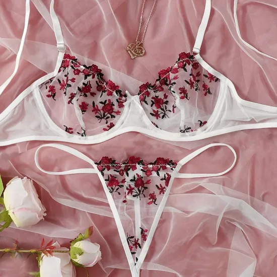 Fantasy Flower Hollow out Sexy Adult Lingerie Set Embroidery Thin Underwear Set for Ladies Sexy Women Underwear