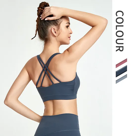 Sexy Sporty Lingerie Criss-Cross Back Strappy Athletic Lingerie Bra for Women, Custom Medium Support Buttery Soft Jogging Yoga Bralette with Removable Cups