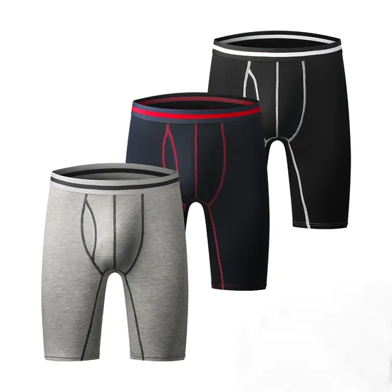 Wholesale Cotton MID-Waist Breathable Long Men′s Sports Boxer Underpants Briefs Panty Underwear