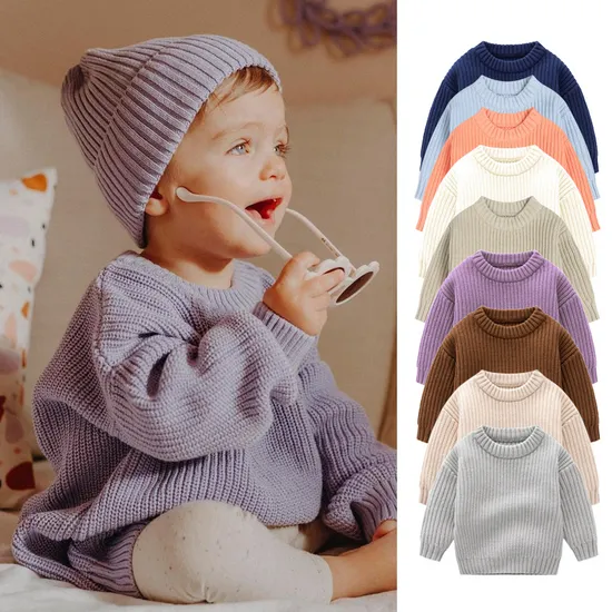 Autumn and Winter Children′s Knitting Kids Vintage Pullover Girls Boys′ Long Sleeve Loose Top Baby Custom Cotton Sweater