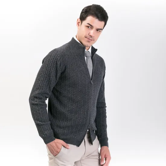Men′ S Fashion Wool Cashmere Double Zip up Cardigan Sweater