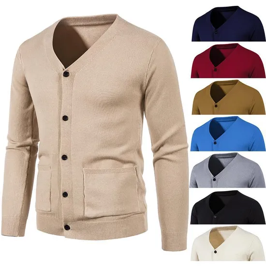 Original Autumn Winter High Quality Cardigan Men′s Fashion Neckline British Retro Slim Light Mature Custom Logo Business Sweater for Men