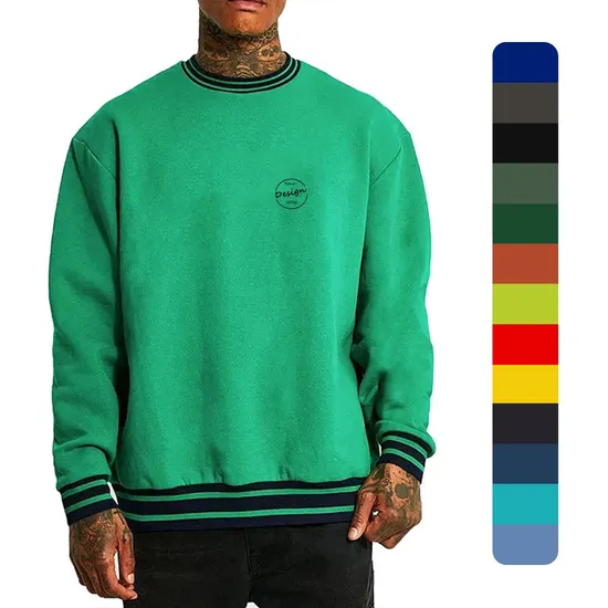 Crewneck Sweatshirt Men Good Quality Sportswear Embroidery French Terry Cotton Casual Pullover Gym Knitted Jumper