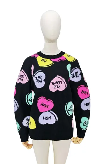 Ladies Valentine Sweet Gifts Color Hearts Soft Apparel Pullover Sweater