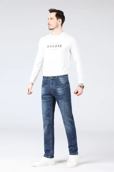 European Style Color Special Pattern Classic Color Blue Indigo Close-Fitting Casual Fashionable Denim Jeans for Men (H8526#)