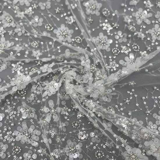 Yigao Textile Pin Bead Sequin Lace Fabric Wedding Fabric