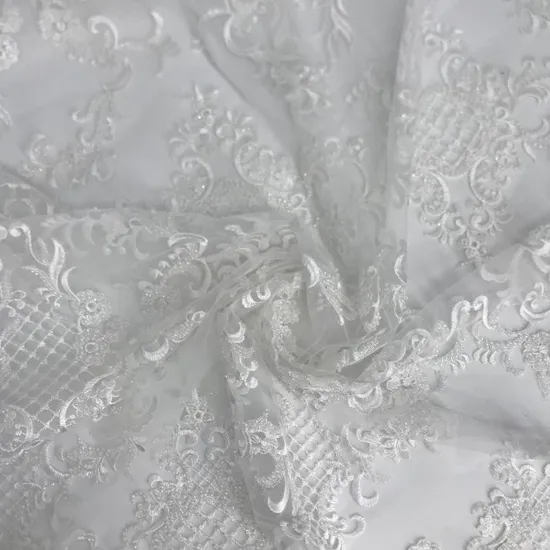 Yigao Textile White Bride Dress Fabric Beading Sequin Fabric