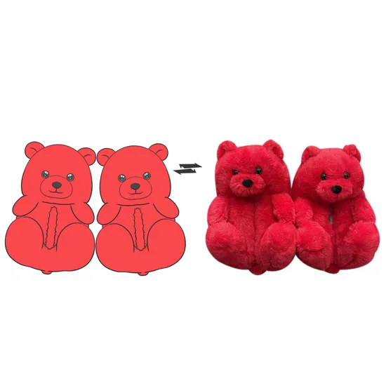 Fashion Trend Wholesale Animal Shaped House Plush Teddy Bear Slippers for Women