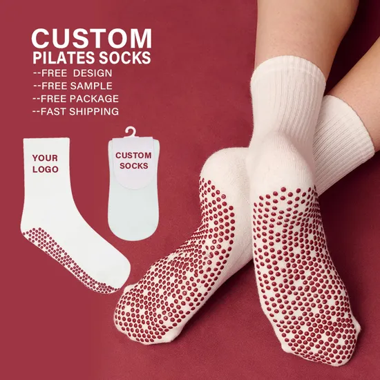 High Quality 100% Cotton Pilates Grip Socks Professional Anti-Slip Crew Yoga Socks