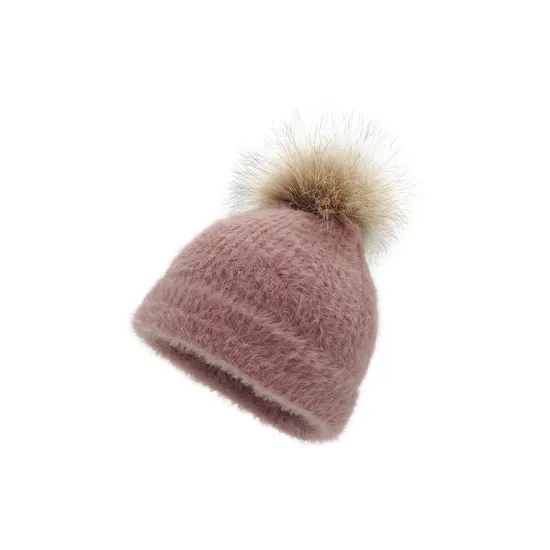 Fashion Lady Winter Warm Imitation Marten Hair Beanie with Faux Fur POM