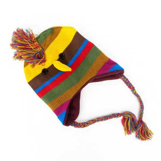Children 3D Chicken Colorful Constrast Color Ponytail Earflap Knitted Hat