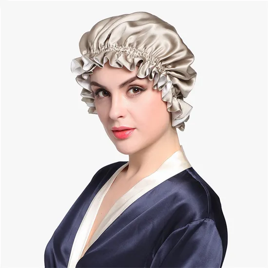 Customizable Pure Silk Sleep Hat 22momme Double Layers Silk Bonnet