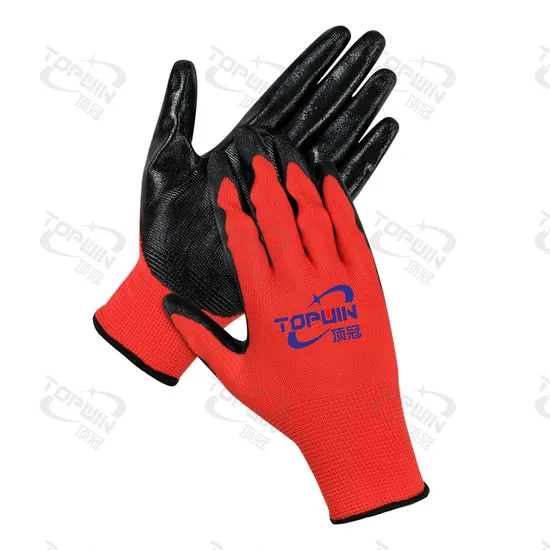 Topwin Good Price Guantes Wholesale Factory Hand Protective Safety Work Coated Nitrile Glove with Anti Static Function