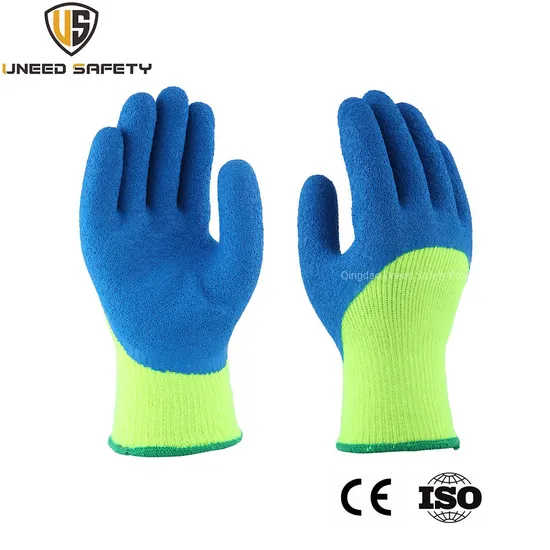 Hi-Vis Winter Warm Acrylic Liner 3/4 Dipped Crinkle Latex Coated Safety Work Protective Working Glove