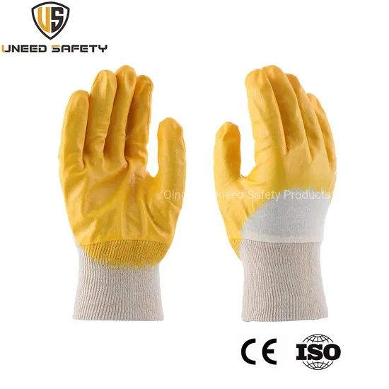 Anti Oil Anti Chemical Heavy Duty Interlock 3/4 Yellow Nitrile Dipped Safety Industrial Labor Work Gloves