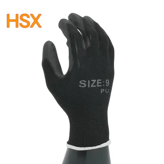 Black PU Coated Abrasion-Resistant Work Safety Gloves for Multipurpose with CE Certification