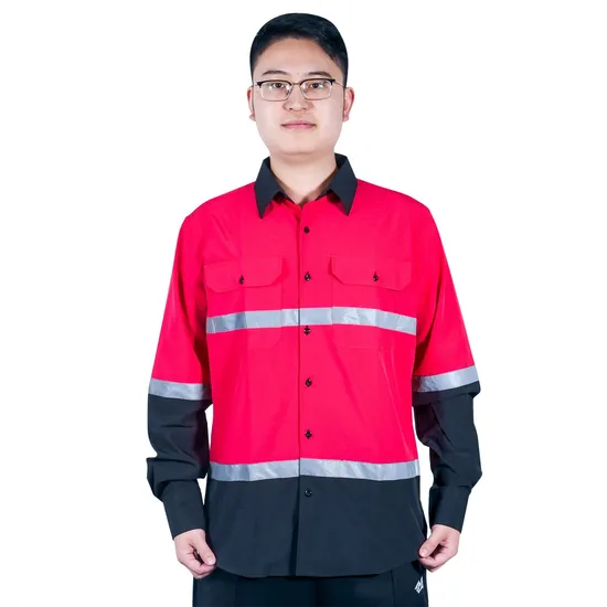 High Visibility 100% Cotton Navy Long Sleeve Construction Reflective Coat Safety Clothing Work Shirt