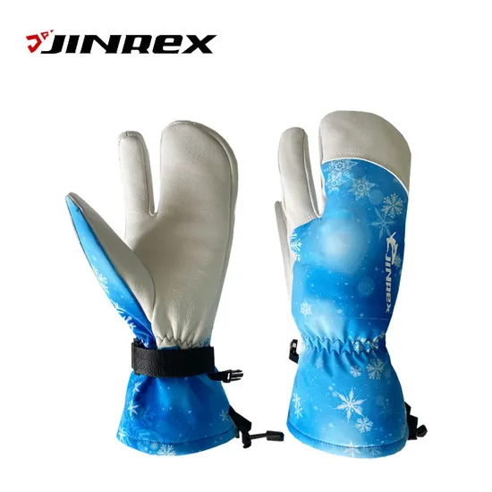 Wholesale Warm Insulation Waterproof Three Fingers Leather Ski Gloves