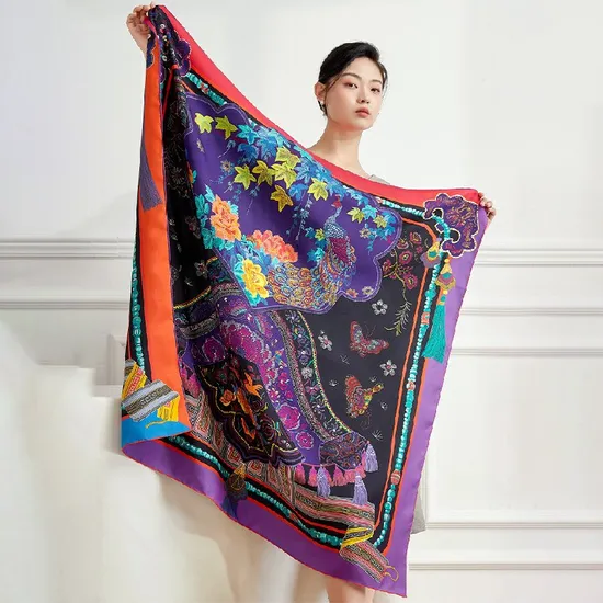 Custom Double Sided Printed 100% Mulberry Silk Lady Scarves