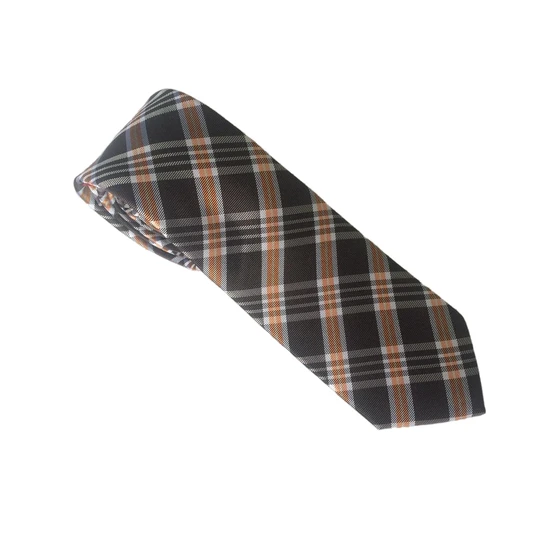 Wide Check Design Grey with Orange Colour Men′s Woven Silk Neckties