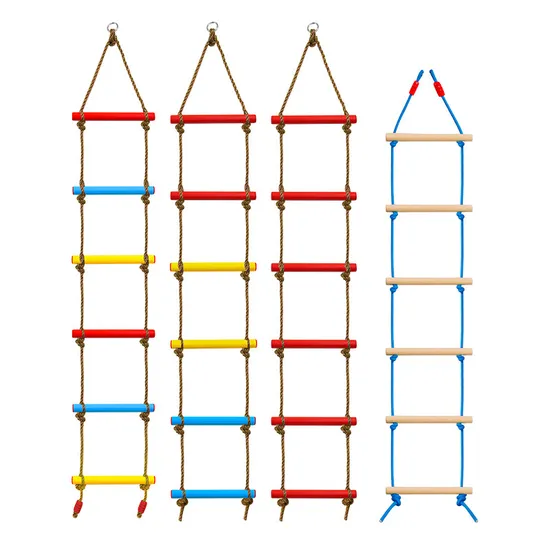 Rainbow Wooden Plastic Climbing Rope Ladder Tree Swing Set with Hanging Ninja Obstacle Course for Outdoor Garden Backyard Sale