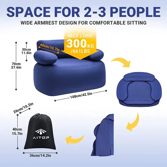 Compact and Portable Support up to 660 Lbs Waterproof Inflatable Sofa for Garden Outdoor Air Sofa