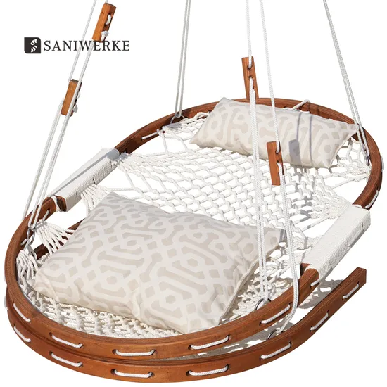 Canvas Sunbrella Fretwork Pewter Rope Net Garden Swing Lounge Hammock