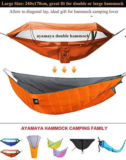 Single & Double Hammock Underquilt Full Length Big Size Under Quilts for Hammocks, Camping Backpacking Essential, Winter Cold Weather Warm Uq Blanket Bottom in