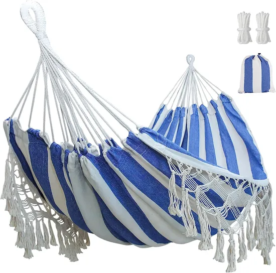 Outdoor Camping Cotton Canvas Double Person Tassel Hammock