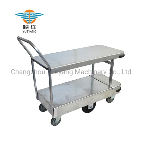 Galvanized Steel Storage Platform Hand Push Cart Trolley for Commercial Sites and Warehouses