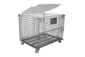 Nestable Galvanized Folded Metal Steel Cargo Storage Wire Mesh Roll Container