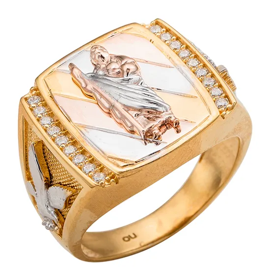 Three Color 14K Gold 925 Sliver Religious Fashion Ring Jewelry