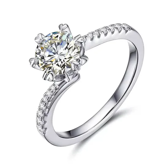 Peisahng Classic Design Fine Jewelry Women′s Engagement Iced out 925 Sterling Silver 6.5mm 1CT Vvs Moissanite Wedding Ring
