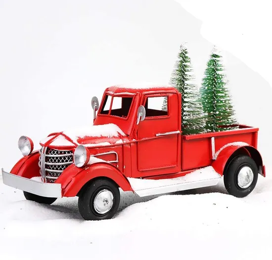 Christmas Ornament Decor Supplies Metal Vintage Red Truck Christmas Decoration