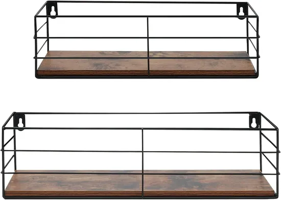 Rustic Wood Wall Mounted Shelf Wooden Floating Shelves Wood Storage Basket Display