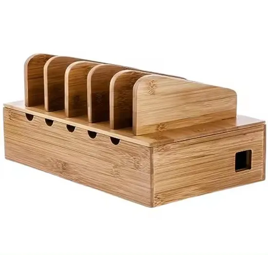 Wooden Desk Organizer Bamboo Charging Rack Wood Stand Station