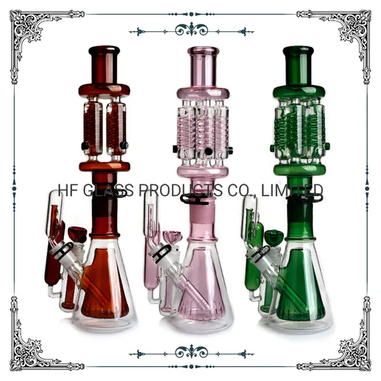 Phoenix Glass Factory Wholesale 22 Inches Quadruple Tall Glycerin Coil Freezable Beaker Shisha Hookah Glass Smoking Water Pipe Glass Art Crafts