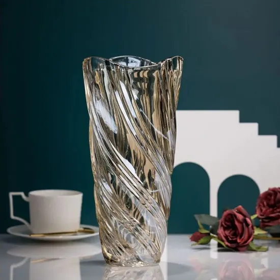 Multiple Colors Ribbed Glass Flower Pots Crystal Table Vase for Home Decor