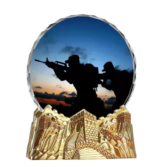 Chinese Factory Custom Designed to Produce Wholesale High Quality Military Academy Navy and Army Soldiers Competition Metal Crystal Solid Wood Trophy Awards