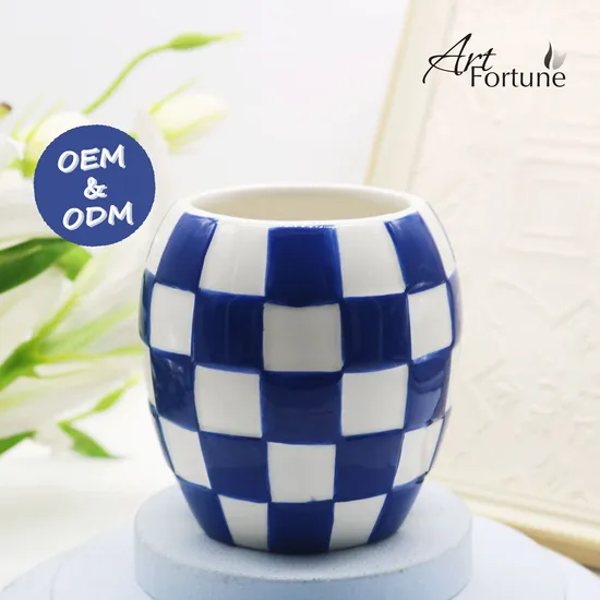 Checkmate Handpainted10oz Scented Soy Wax Ceramic Candle